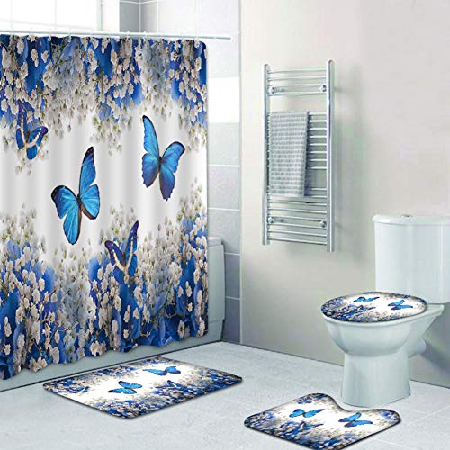 Bullpiano 4-teiliges Blumenduschvorhang-Set mit rutschfestem Teppich, Toilettendeckelabdeckung Badematte wasserdichtem Duschvorhang für Schmetterlinge Blumen Badeduschvorhang für Badezimmer Bullpiano 4-teiliges Blumenduschvorhang-Set mit rutschfestem Teppich, Toilettendeckelabdeckung Badematte wasserdichtem Duschvorhang für Schmetterlinge Blumen Badeduschvorhang für Badezimmer von Bullpiano