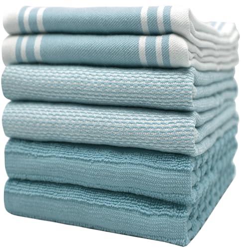 Bumble Küchenhandtücher - Geschirrhandtücher Handtücher Baumwolle – 6er Pack – XL Größe 50 x 70 cm – Edle, Weiche und Robuste Ringspinnbaumwolle in 3 Verschiedenen Texturen (Aqua) von Bumble Towels