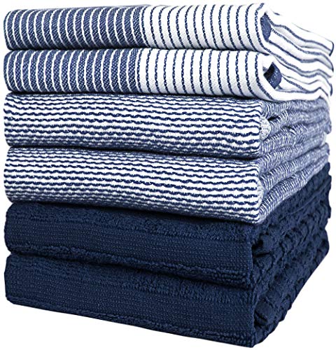 Bumble Küchenhandtücher - Geschirrhandtücher Handtücher Baumwolle – 6er Pack – XL Größe 50 x 70 cm – Edle, Weiche und Robuste Ringspinnbaumwolle in 3 Verschiedenen Texturen (Blau) von Bumble Towels