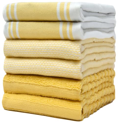 Bumble Küchenhandtücher - Geschirrhandtücher Handtücher Baumwolle – 6er Pack – XL Größe 50 x 70 cm – Edle, Weiche und Robuste Ringspinnbaumwolle in 3 Verschiedenen Texturen (Gelb) von Bumble Towels