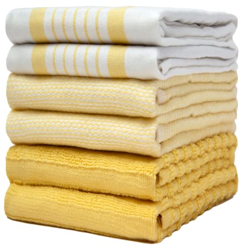 Bumble Küchenhandtücher - Geschirrhandtücher Handtücher Baumwolle – 6er Pack – XL Größe 50 x 70 cm – Edle, Weiche und Robuste Ringspinnbaumwolle in 3 Verschiedenen Texturen (Gelb) von Bumble Towels