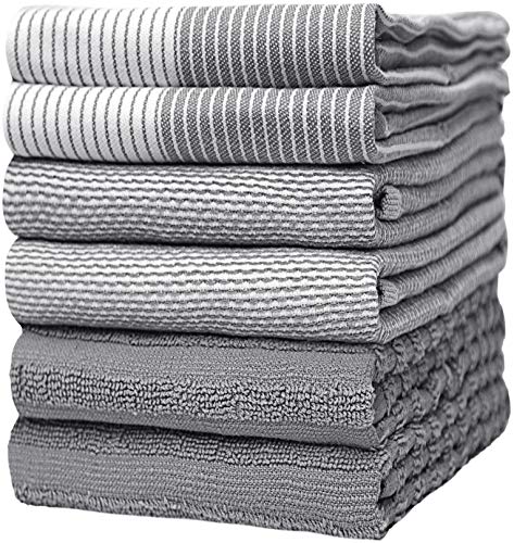 Bumble Küchenhandtücher - Geschirrhandtücher Handtücher Baumwolle – 6er Pack – XL Größe 50 x 70 cm – Edle, Weiche und Robuste Ringspinnbaumwolle in 3 Verschiedenen Texturen (Grau) von Bumble Towels