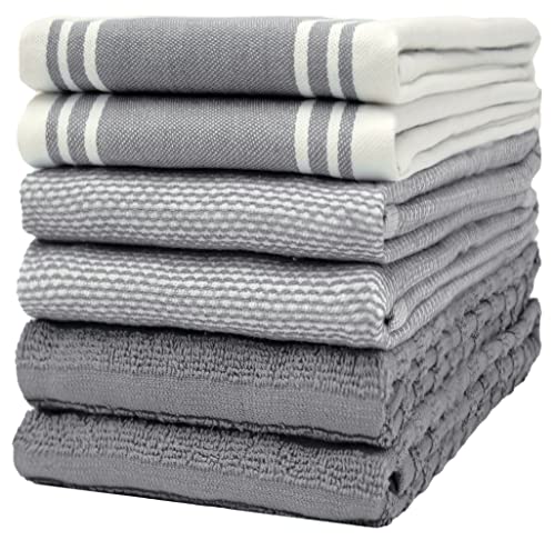 Bumble Küchenhandtücher - Geschirrhandtücher Handtücher Baumwolle – 6er Pack – XL Größe 50 x 70 cm – Edle, Weiche und Robuste Ringspinnbaumwolle in 3 Verschiedenen Texturen (Grau) von Bumble Towels