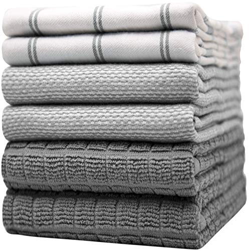 Bumble Küchenhandtücher - Geschirrhandtücher Handtücher Baumwolle – 6er Pack – XL Größe 50 x 70 cm – Edle, Weiche und Robuste Ringspinnbaumwolle in 3 Verschiedenen Texturen (Grau) von Bumble Towels