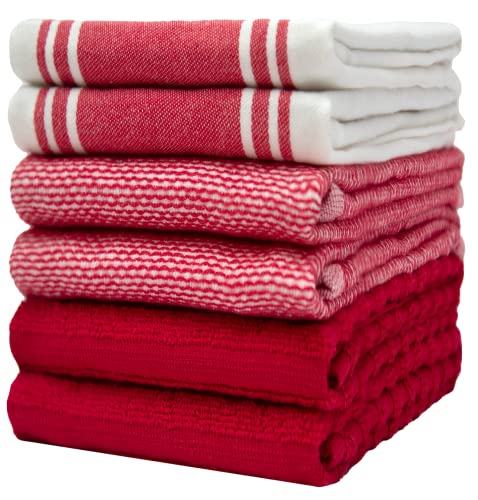Bumble Küchenhandtücher - Geschirrhandtücher Handtücher Baumwolle – 6er Pack – XL Größe 50 x 70 cm – Edle, Weiche und Robuste Ringspinnbaumwolle in 3 Verschiedenen Texturen (Rot) von Bumble Towels