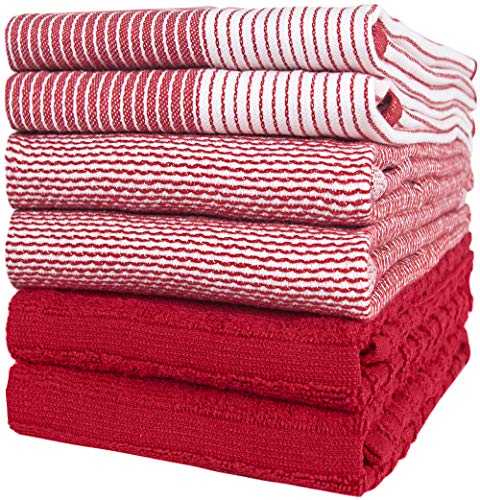 Bumble Küchenhandtücher - Geschirrhandtücher Handtücher Baumwolle – 6er Pack – XL Größe 50 x 70 cm – Edle, Weiche und Robuste Ringspinnbaumwolle in 3 Verschiedenen Texturen (Rot) von Bumble Towels