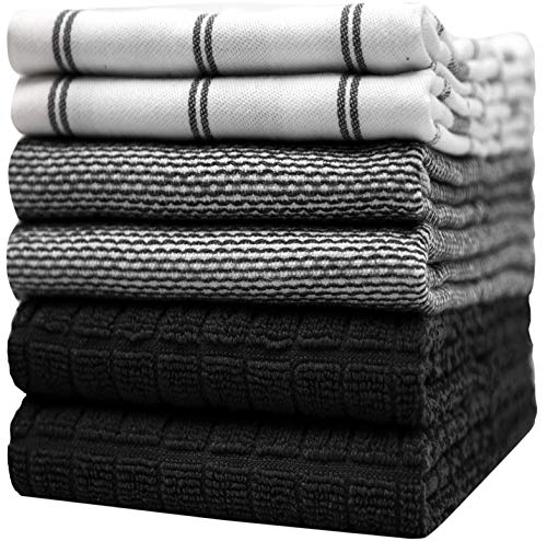 Bumble Küchenhandtücher - Geschirrhandtücher Handtücher Baumwolle – 6er Pack – XL Größe 50 x 70 cm – Edle, Weiche und Robuste Ringspinnbaumwolle in 3 Verschiedenen Texturen (Schwarz) von Bumble Towels