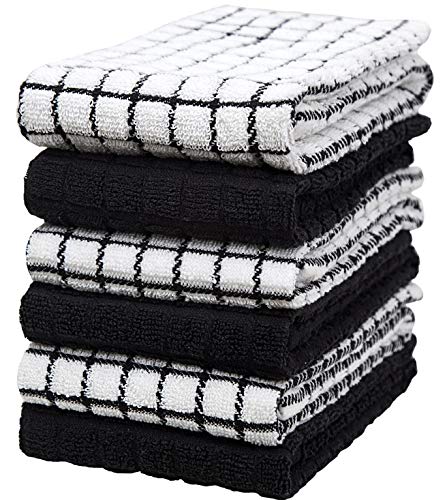 Bumble Küchentücher, 40,6 x 71,1 cm, sehr saugfähiges Geschirrtuch mit Aufhängeschlaufe, natürliche ringgesponnene Baumwolle, 380 g/m², schwarzes Karomuster, 6 Stück von Bumble Towels