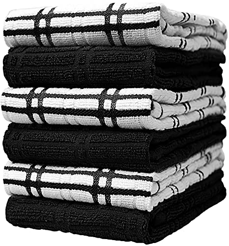 Bumble Premium Baumwoll-Küchenhandtücher (40.6 x 66 cm), schwarzes Fensterscheiben-Design, weich, sehr saugfähig, mit Aufhängeschlaufe, natürliche ringgesponnene Baumwolle, 400 g/m², 6 Stück von Bumble Towels