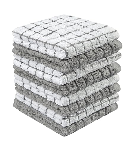 Bumble Premium Geschirrtücher aus Baumwolle (30,5 x 30,5 cm), graues Karomuster, sehr saugfähig, natürliche ringgesponnene Baumwolle, Küchen-Geschirrtuch-Set, 380 g/m², 8 Stück von Bumble Towels