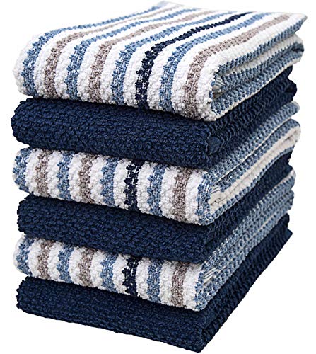 Bumble Towels 6er Pack Große Küchenhandtücher mit Popcornstruktur/Gestreift & Einfarbig /40 x 66 cm / /Aus Dicker, Kuscheliger 100% Ringspinn-Baumwolle/Luxux-Handtücher (Blau) von Bumble Towels