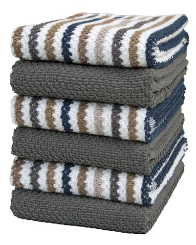 Bumble Towels 6er Pack Große Küchenhandtücher mit Popcornstruktur/Gestreift & Einfarbig /40 x 66 cm / /Aus Dicker, Kuscheliger 100% Ringspinn-Baumwolle/Luxux-Handtücher (Grau) von Bumble Towels