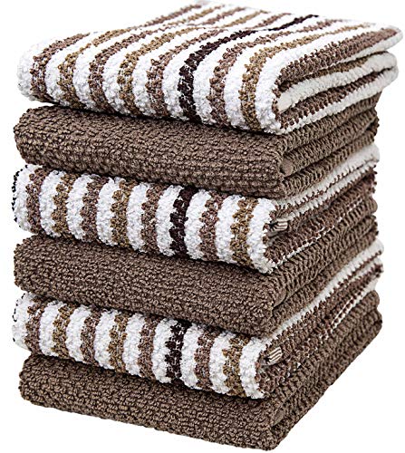 Bumble Towels 6er Pack Große Küchenhandtücher mit Popcornstruktur/Gestreift & Einfarbig /40 x 66 cm / /Aus Dicker, Kuscheliger 100% Ringspinn-Baumwolle/Luxux-Handtücher (Hellbraun) von Bumble Towels