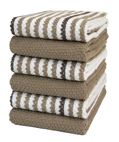 Bumble Towels 6er Pack Große Küchenhandtücher mit Popcornstruktur/Gestreift & Einfarbig /40 x 66 cm / /Aus Dicker, Kuscheliger 100% Ringspinn-Baumwolle/Luxux-Handtücher (Hellbraun) von Bumble Towels