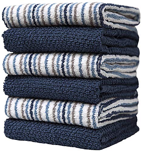 Bumble Towels 6er Pack Große Küchenhandtücher mit Popcornstruktur/Gestreift & Einfarbig /40 x 66 cm / 16” x 26”/Aus Dicker, Kuscheliger 100% Ringspinn-Baumwolle/Luxux-Handtücher (Blau) von Bumble Towels