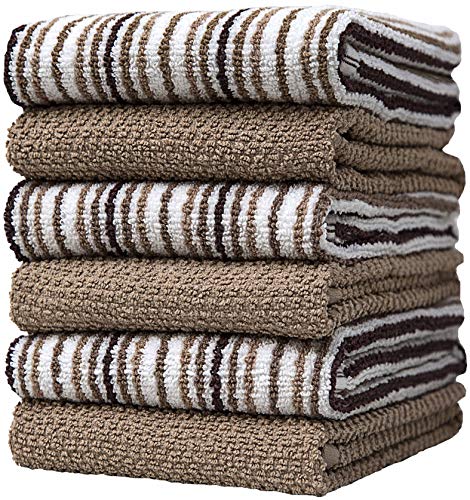 Bumble Towels 6er Pack Große Küchenhandtücher mit Popcornstruktur/Gestreift & Einfarbig /40 x 66 cm / 16” x 26”/Aus Dicker, Kuscheliger 100% Ringspinn-Baumwolle/Luxux-Handtücher (Bräunen) von Bumble Towels