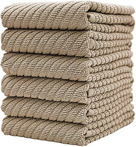 Bumble Towels Geschirrtücher 6er Pack / 16 x 25/41 x 63 cm/Premium Ultra Absorbent Cotton/Schnelltrocknende Geschirrtücher/Diagonal Weave Thick 2-Ply (Tan) von Bumble Towels