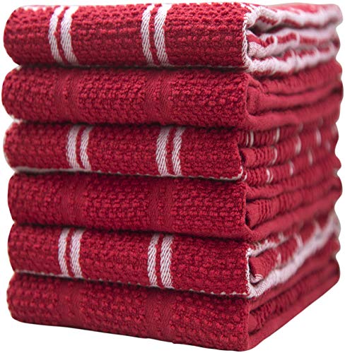 Bumble Towels Premium-Küchentücher (40 x 71 cm, 6 Stück) – große Baumwoll-Küchenhandtücher – Popcorn-Fensterscheibe – 412 g/m² hochsaugfähiges Geschirrtuch-Set mit Aufhängeschlaufe – Rot von Bumble Towels