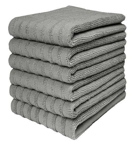 Premium-Küchentücher (50,8 x 71,1 cm, 6 Stück) | große Handtücher aus fester Baumwolle | 400 g/m² | sehr saugfähige Geschirrtücher mit Aufhängeschlaufe | Grau von Bumble Towels
