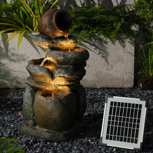 Solarbrunnen für Draussen,4 Stufen Stapelbare Krug Springbrunnen Solar Gartenbrunnen Wasserspiel Wasserfall Solarbetrieben außen mit LED Licht Deko Garten, 56x28x22.8 cm Solarbrunnen für Draussen,4 Stufen Stapelbare Krug Springbrunnen Solar Gartenbrunnen Wasserspiel Wasserfall Solarbetrieben außen mit LED Licht Deko Garten, 56x28x22.8 cm von Bumilgar