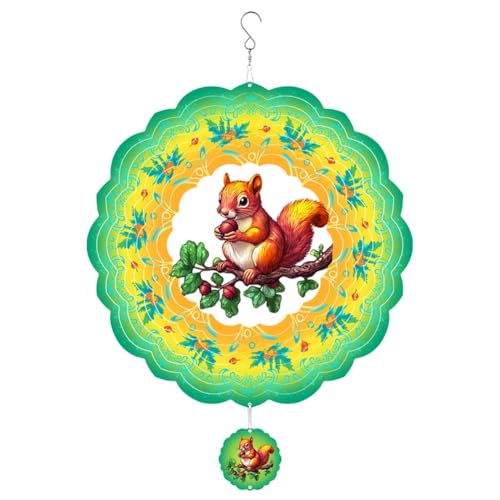 Bumiva Edelstahl-Hänge-Windspinner Gelb und Grün Eichhörnchen-Windspinner Edelstahl-Windspinner von Bumiva