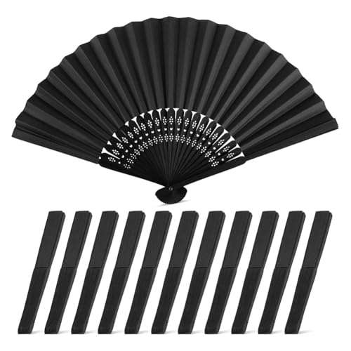Bumiva Handfächer Faltbar 12 Stück, 12 Stück Schwarze Faltbare Linie Tanz Popping Papierfächer Handgefertigte Chinesische von Bumiva