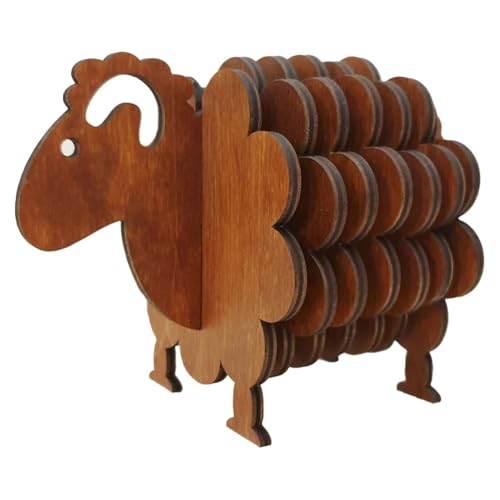 Bumiva Schaf in 3D-Puzzleform, Holzuntersetzer f¨¹r Getr?, Set mit Lustigen Schafuntersetzern, Niedliche Tieruntersetzer, Dunkelbraun von Bumiva