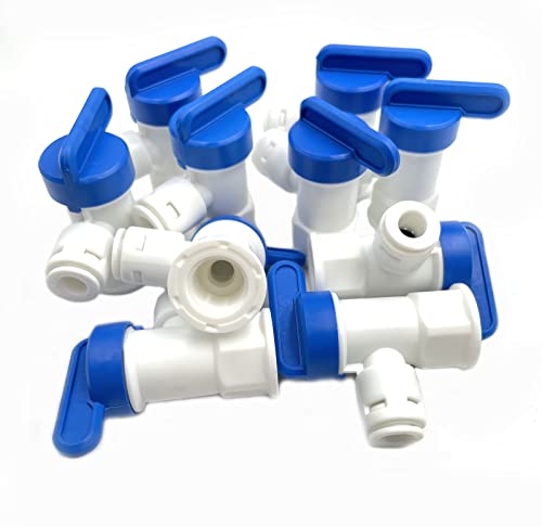 10 Stück 1/4 Zoll FNPT auf 1/4 Zoll Tankkugelhahn für Umkehrosmose RO Wasserspeichertanks Wasserfilter, Push to Connect Kunststoff Quick Connect RO Armaturen von Bumugufu