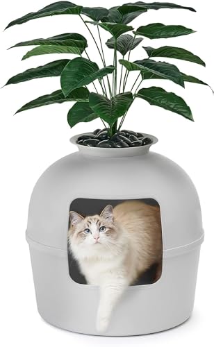 Geheime Katzentoilette von Bundle & Bliss – verstecktes Katzentoilette, patentiertes Design mit Geruchskontrolle, inklusive Kunstpflanze, Kohlefilter und echten Steinen von Bundle & Bliss