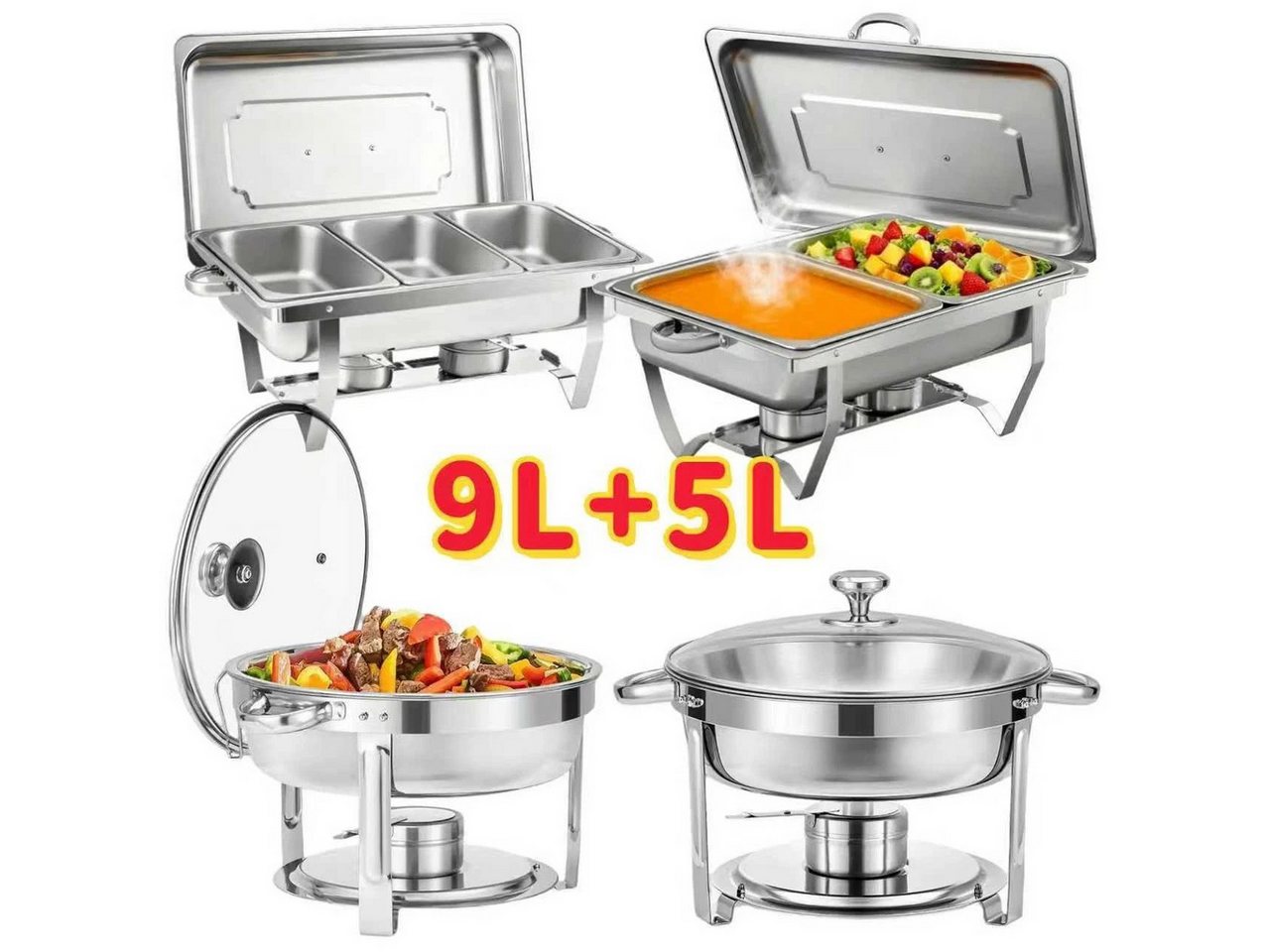 Bundviel Stövchen 4xChafing Dish Speisenwärmer Edelstahl Warmhaltebehälter Rechaud, (4-tlg) von Bundviel