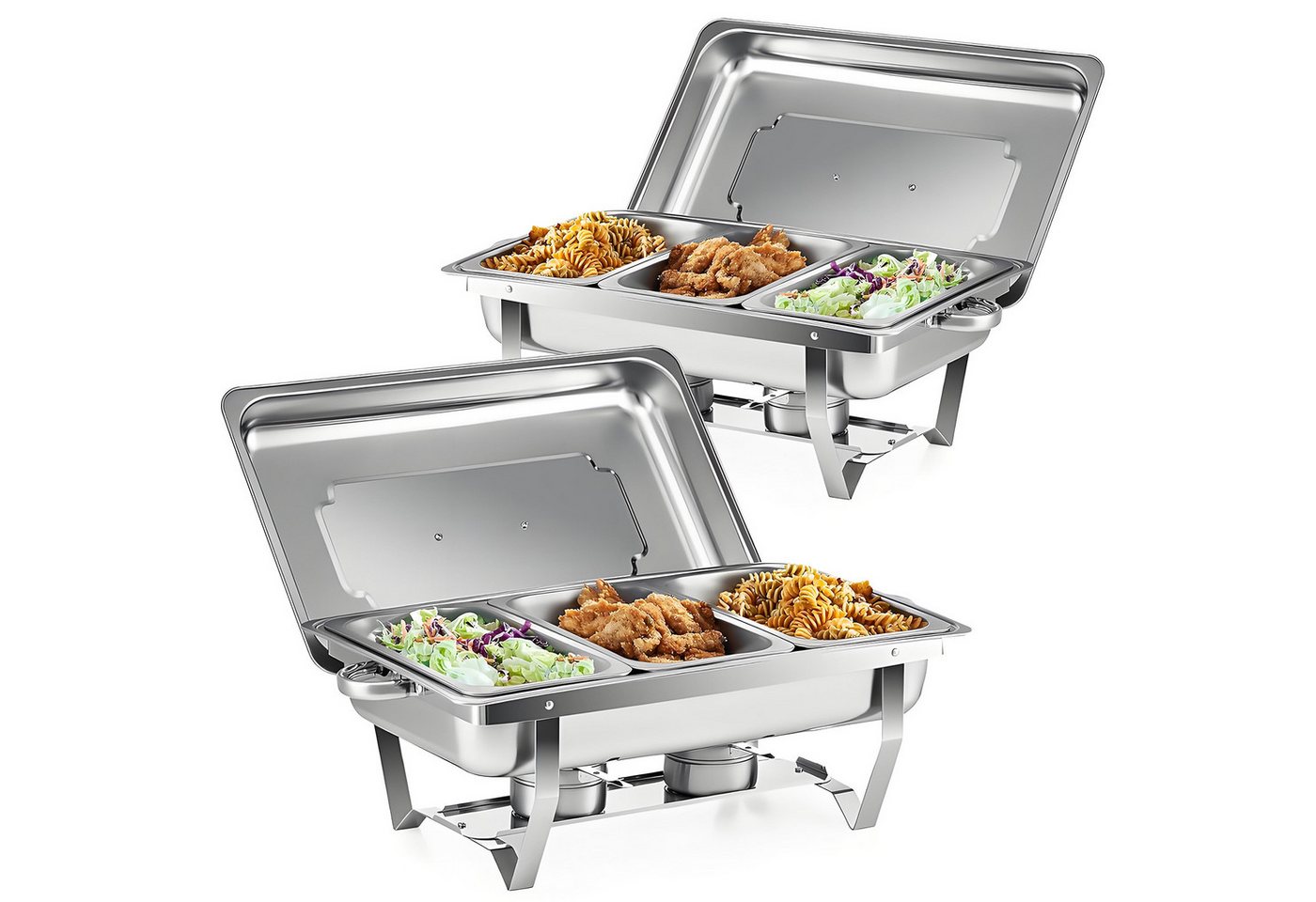 Bundviel Stövchen 9-Liter-Chafing-Dish-Set, 4er-Set/2er-Set, hochwertiger Edelstahl, (2-tlg), 9L 3GN Speisenwärmer Chafing Dish Warmhaltebehälter Speisewärmer von Bundviel