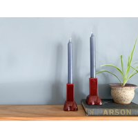 Paar Kastanienbraune Keramik Kerzenhalter - Vintage Kerzenhalter, Passende von Bungalow31