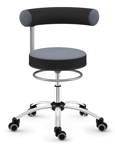 Sanus® Gesundheitsstuhl Erzieherstuhl mit Fester Lehne, Sitzhöhe niedrig (36-43 cm), Stoffbezug, grau/schwarz, Rollen mit Rollstopp (Rollen nur mit Belastung), Ergonomischer Bürostuhl, Erzieherstuhl von Sanus