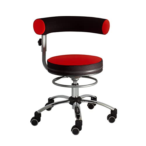 Sanus Gesundheitsstuhl mit höhenverstellbarer Lehne, Sitzhöhe hoch (46-54 cm), rot/schwarz, Rollen mit Rollstopp (rollen nur mit Belastung) von Sanus
