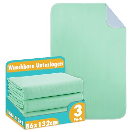 Bunlitent Inkontinenzunterlage waschbar 86x132 cm, Inkontinenz Bettunterlage 3er-Set, Wiederverwendbare Saugfähig und Wasserdicht Matratzenschoner von Bunlitent
