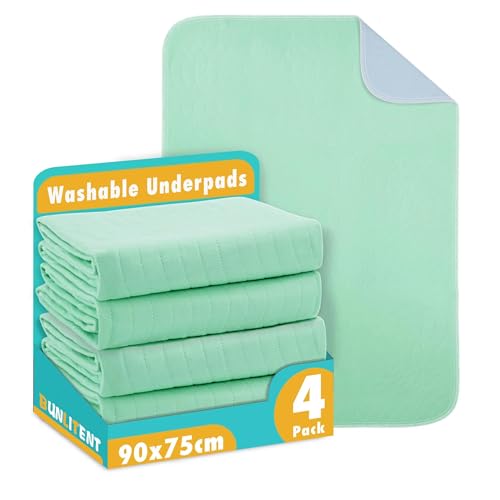 Bunlitent Inkontinenzunterlage waschbar 90x75 cm, Inkontinenz Bettunterlage 4er-Set, Wiederverwendbare Saugfähig und Wasserdicht Matratzenschoner von Bunlitent