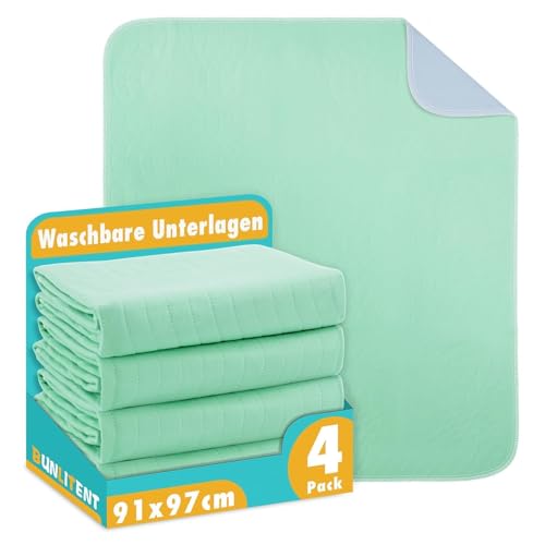 Bunlitent Inkontinenzunterlage waschbar 91x97 cm, Inkontinenz Bettunterlage 4er-Set, Wiederverwendbare Saugfähig und Wasserdicht Matratzenschoner von Bunlitent