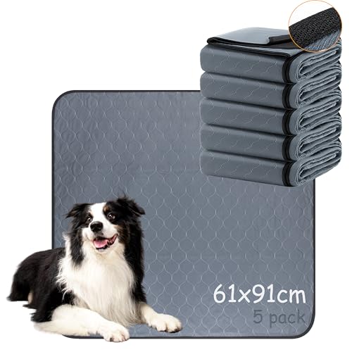 Bunlitent Wiederverwendbare Hundematten 5er Set (61x91 cm) – Waschbare Haustier-Urinunterlage Schnell Absorbierend, Wasserdicht für Welpen & Inkontinente Hunde von Bunlitent