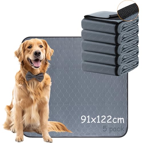Bunlitent Wiederverwendbare Hundematten 5er Set (91x122 cm) – Waschbare Haustier-Urinunterlage Schnell Absorbierend, Wasserdicht für Welpen & Inkontinente Hunde von Bunlitent