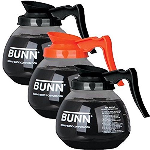 Bunn Regular and Decaf Glas-Kaffeekanne, 12 Tassen, 2 Schwarz und 1 Orange, 3er-Set von Bunn