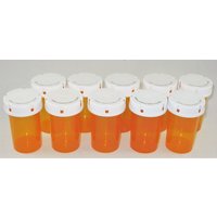 10 Kleine, Transparente, Orangefarbene Pillenflaschen Mit Weißen, Kindersicheren Verschlüssen 10 Kleine, Transparente, Orangefarbene Pillenflaschen Mit Weißen, Kindersicheren Verschlüssen von BunnyBizarre