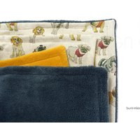 Decke Haustier Hund Welpe Baumwolle Canvas Fleecedecke Grau Gelb Bunt Kuscheldecke, Handmade By Buntmixxdesign © von BuntMixxDesign