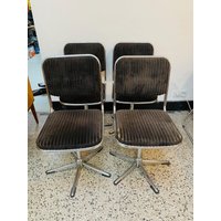 Set Aus Viel Mid-Century Drehstühlen Mit Verchromten Gestell Und Cord Sitzfläche, 1970Er Jahre von BuntVintageandDesign