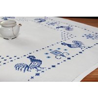 Mitteldecke Handarbeit Hahn Blau-Hellblau von BunteSchatzkiste24