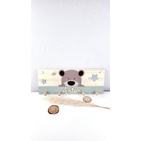 Kindergarderobe Bär, Personalisierte Garderobe Holz, Kinder, Mit Name, Geschenke Unikate Bär von BuntesBienchen