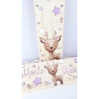 Personalisiertes Set, Messlatte Reh, Garderobe Kindergarderobe Zwillinge, Geschwister, Geburtsgeschenk Zwillinge Babygeschenk von BuntesBienchen