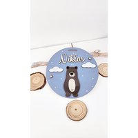 Türschild, Namensschild Personalisiert "Bär", Kindergarten Bemaltes Holzschild Rund, Kinderzimmer Deko, Schild Teddy, Türschild von BuntesBienchen