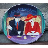 Vintage, Sango, "Cafe Americana", Ovale Platte, Servierplatte, Film Noir, Discontinued Line, Cocktail Paar. Retro Teller von BuntysBitsandBobs