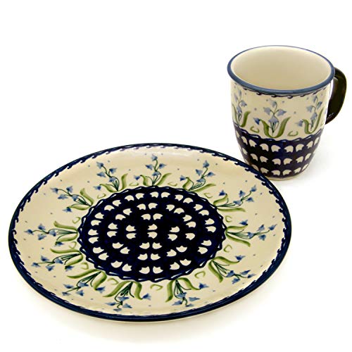 Bunzlauer Frühstücks-Set mit einem Becher 260 ml und einem Teller 21,5 cm (Dekor Campanula, Becher Mars 260 ml mit Teller 21,5 cm) von Bunzlauer keramik