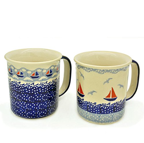 Bunzlauer keramik Becher gerade, 220 ml, 2er Set (Dekore Segelschiff klein und Segelschiff Gross) von Bunzlauer keramik